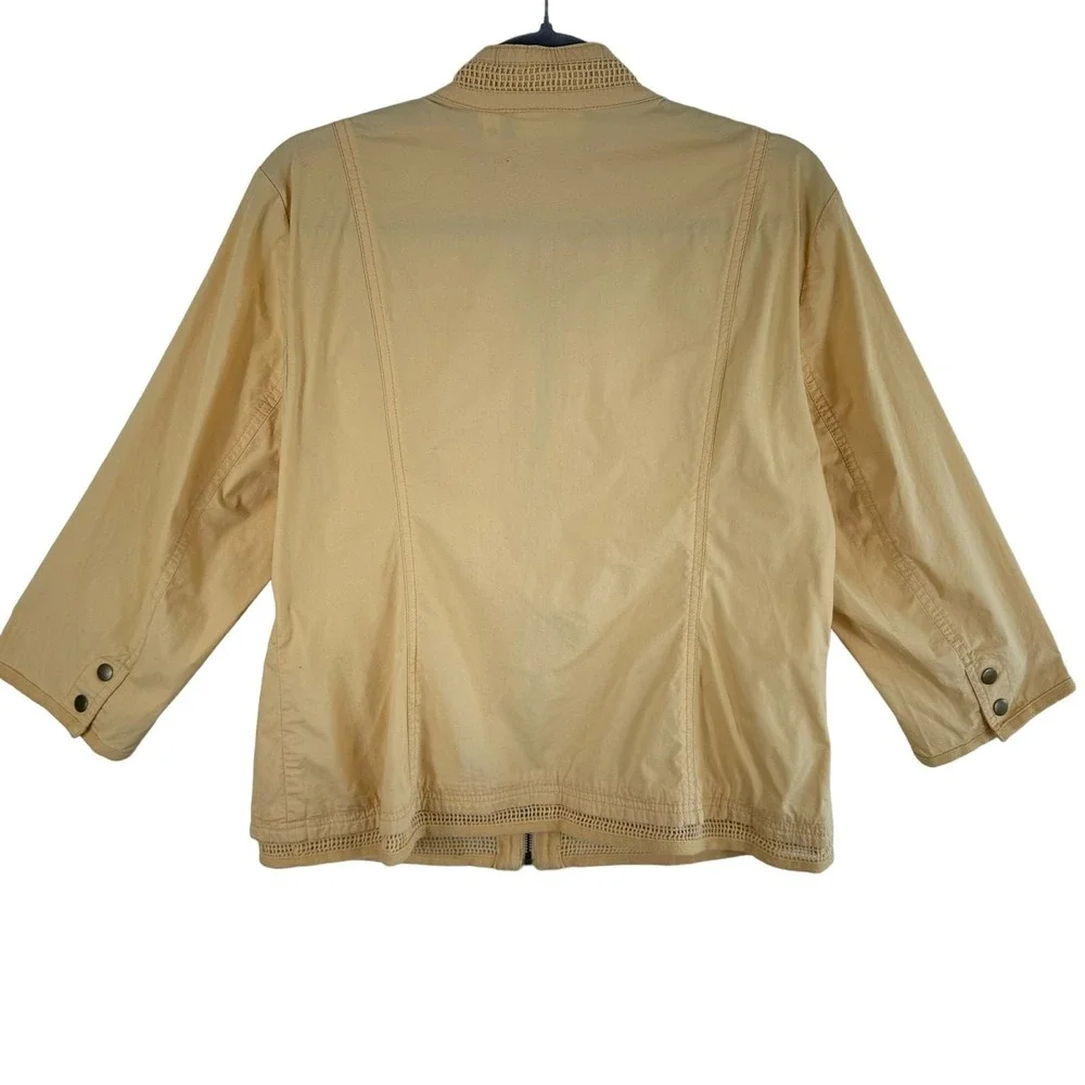 Chico's Pastel Yellow Full Zip Lightweight Mock Neck 3/4 Sleeve Cotton‎ Jacket L